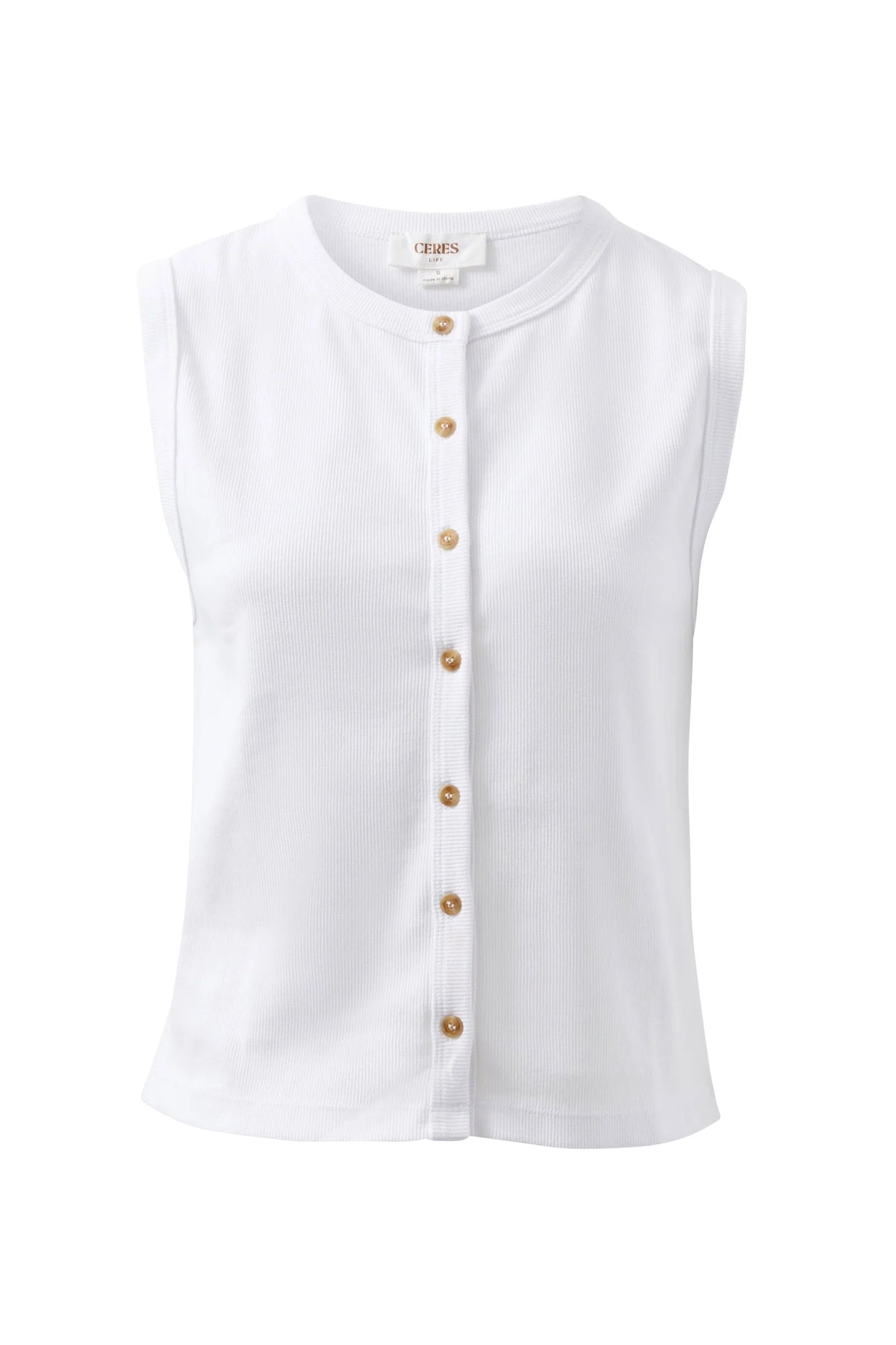 Lyla Button Rib Tank - White