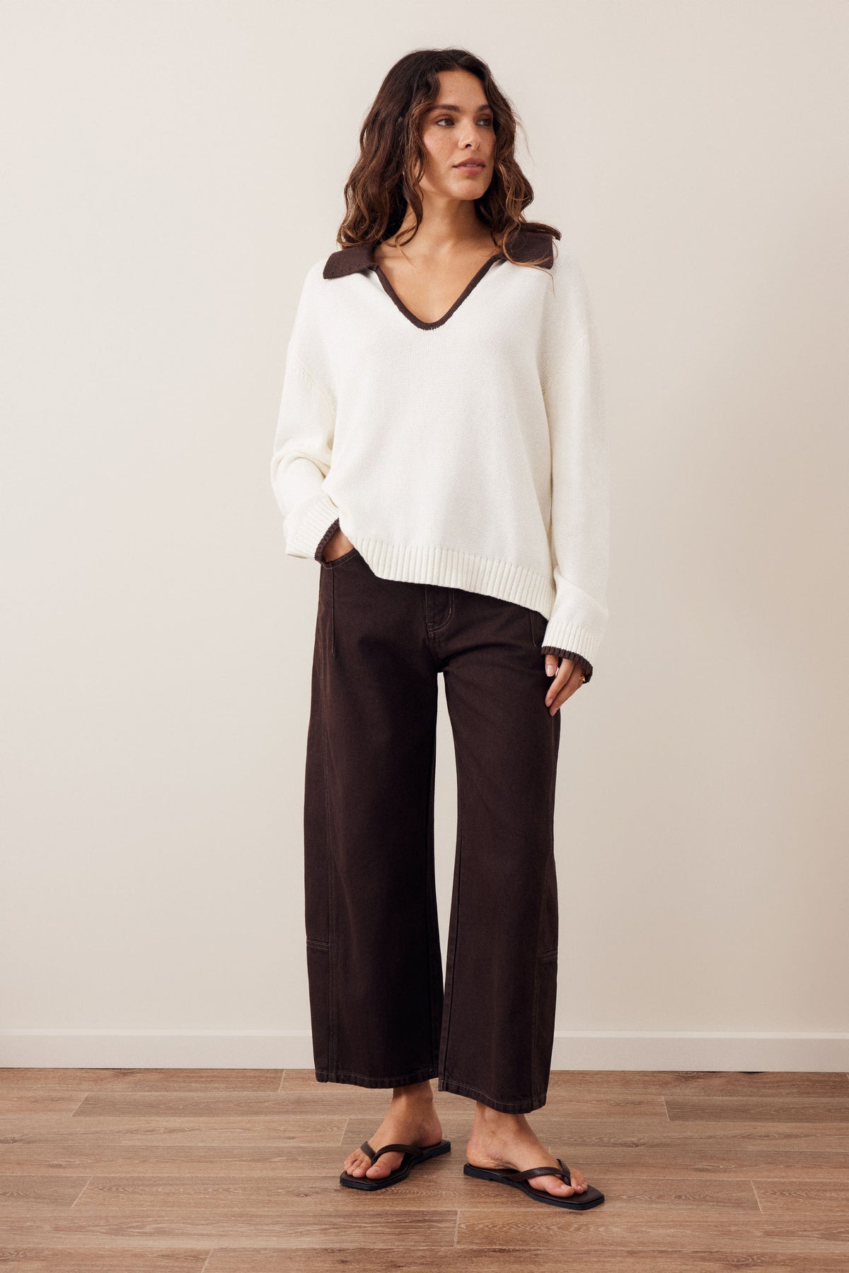 Eliza Collared Knit - Milk/Brunette
