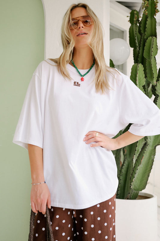 Liv Oversized Tee - White/Choc