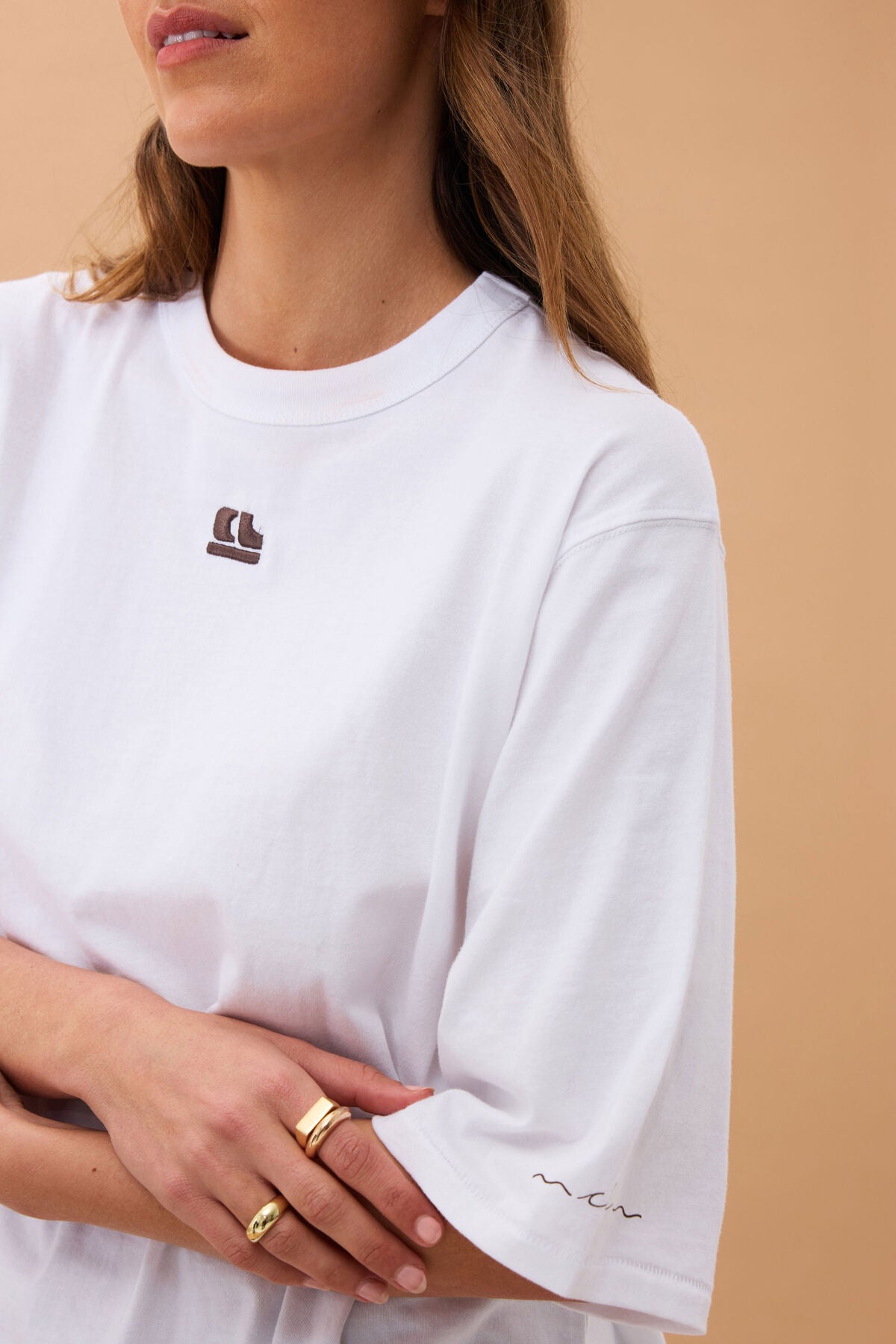 Liv Oversized Tee - White/Choc