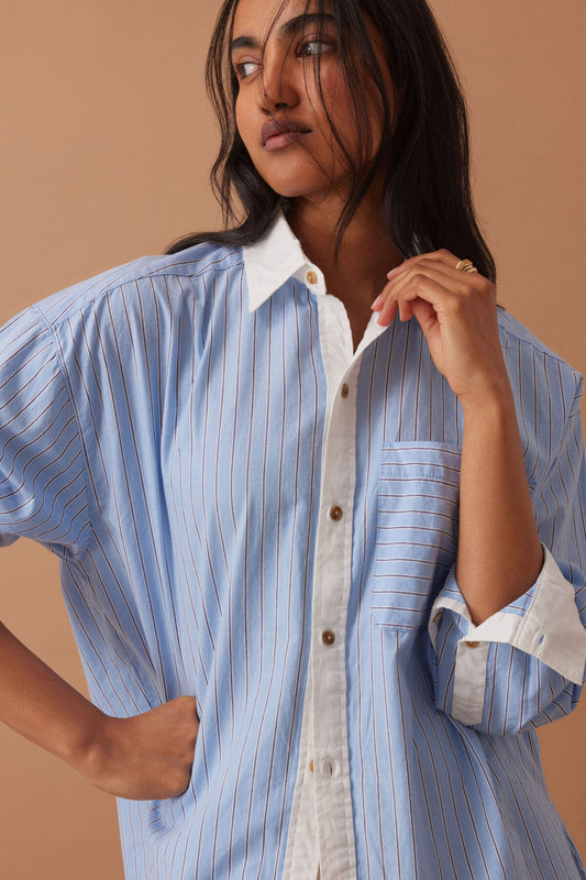 Peta Oversized Shirt - Powder Blue Stripe