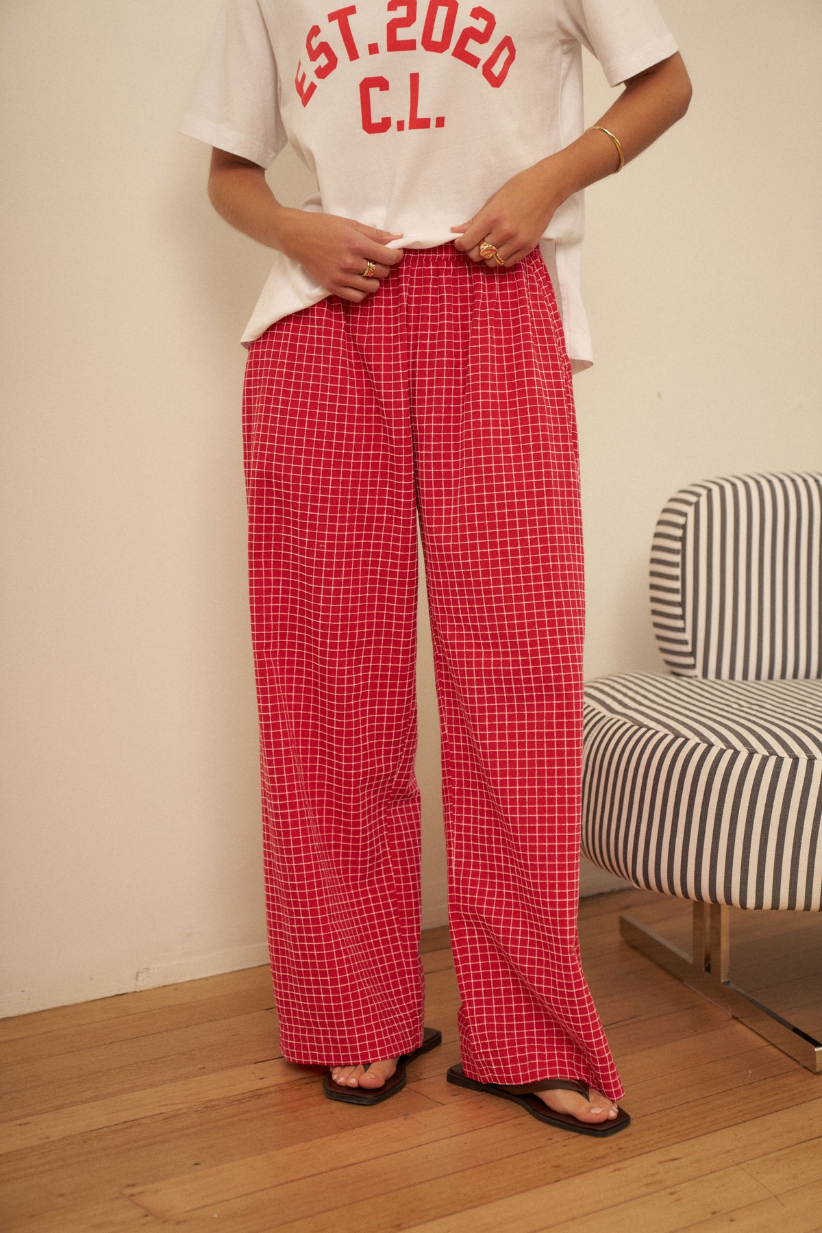 The Textured Lounge Pant - Red Check