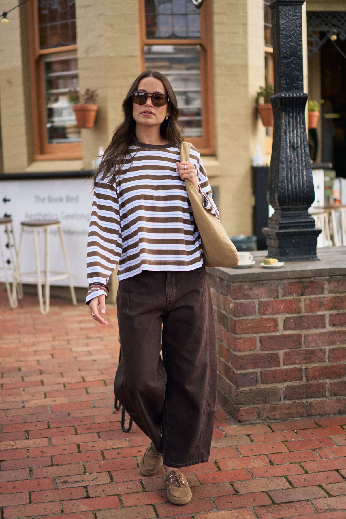 Beau Long Sleeve - Cocoa Sky Blue Stripe