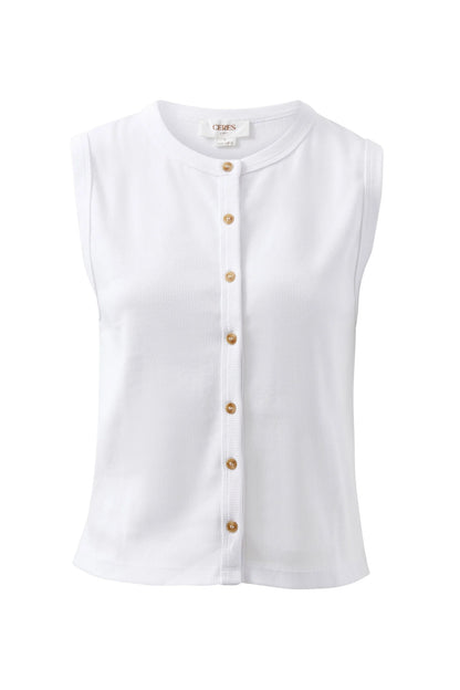 Lyla Button Rib Tank - White