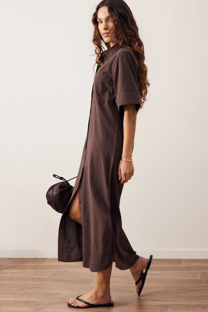 Samara Midi Shirt Dress - Bitter Choc