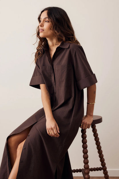 Samara Midi Shirt Dress - Bitter Choc