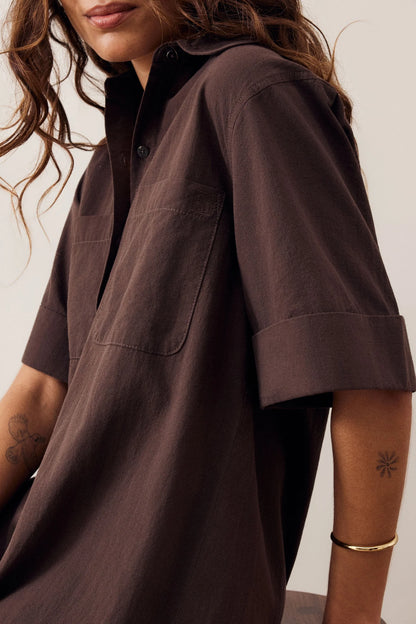 Samara Midi Shirt Dress - Bitter Choc