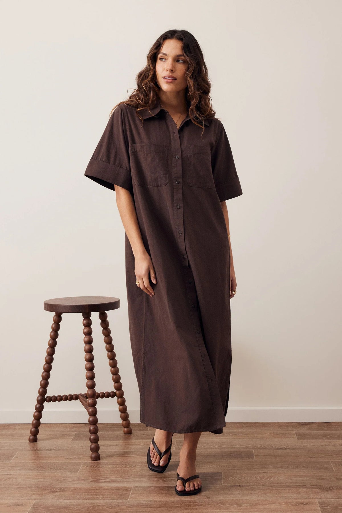 Samara Midi Shirt Dress - Bitter Choc