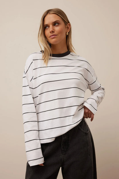 Scout Long Sleeve - White/Charcoal Stripe