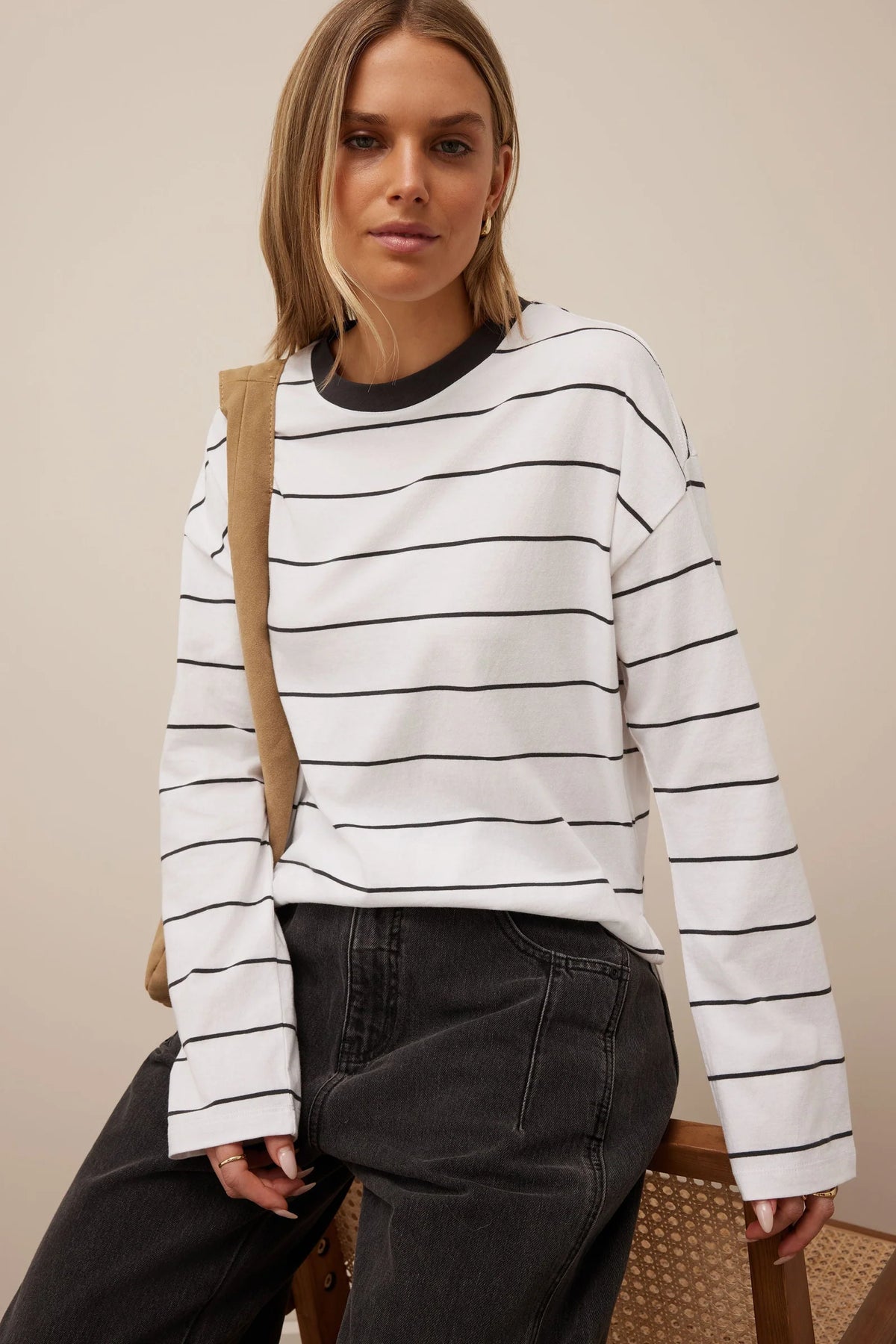 Scout Long Sleeve - White/Charcoal Stripe