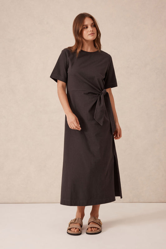 Allora Tie Midi Tee Dress - Fantom