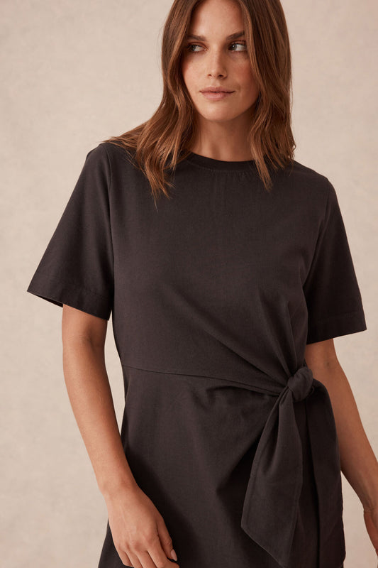 Allora Tie Midi Tee Dress - Fantom