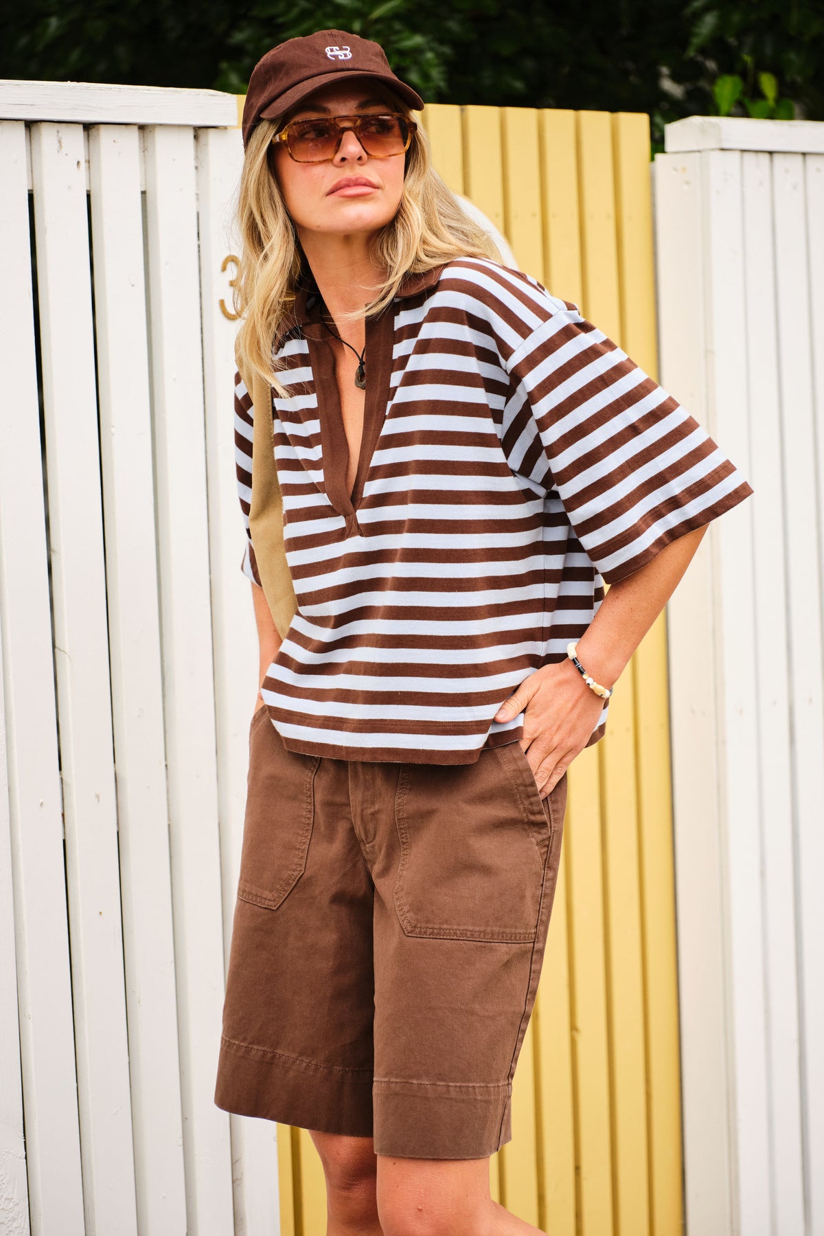 Arlie Short Sleeve Rugby - Choc/Chalk Stripe