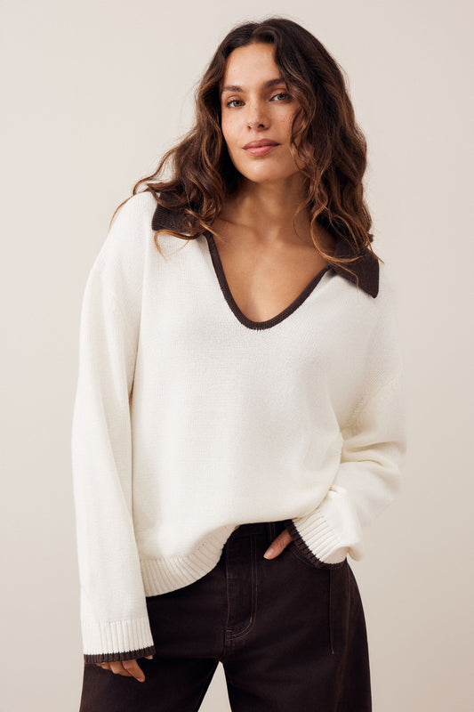 Eliza Collared Knit - Milk/Brunette