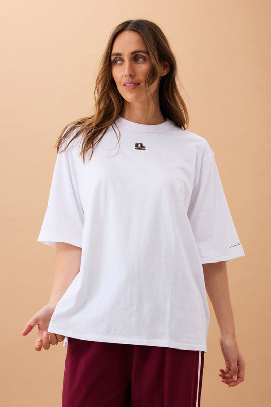 Liv Oversized Tee - White/Choc