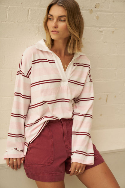 Shelby Rugby Top - Mulberry Stripe