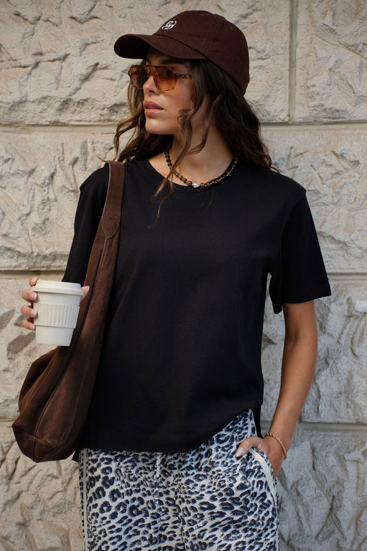 Stevie Slouchy Split Hem Tee - Black