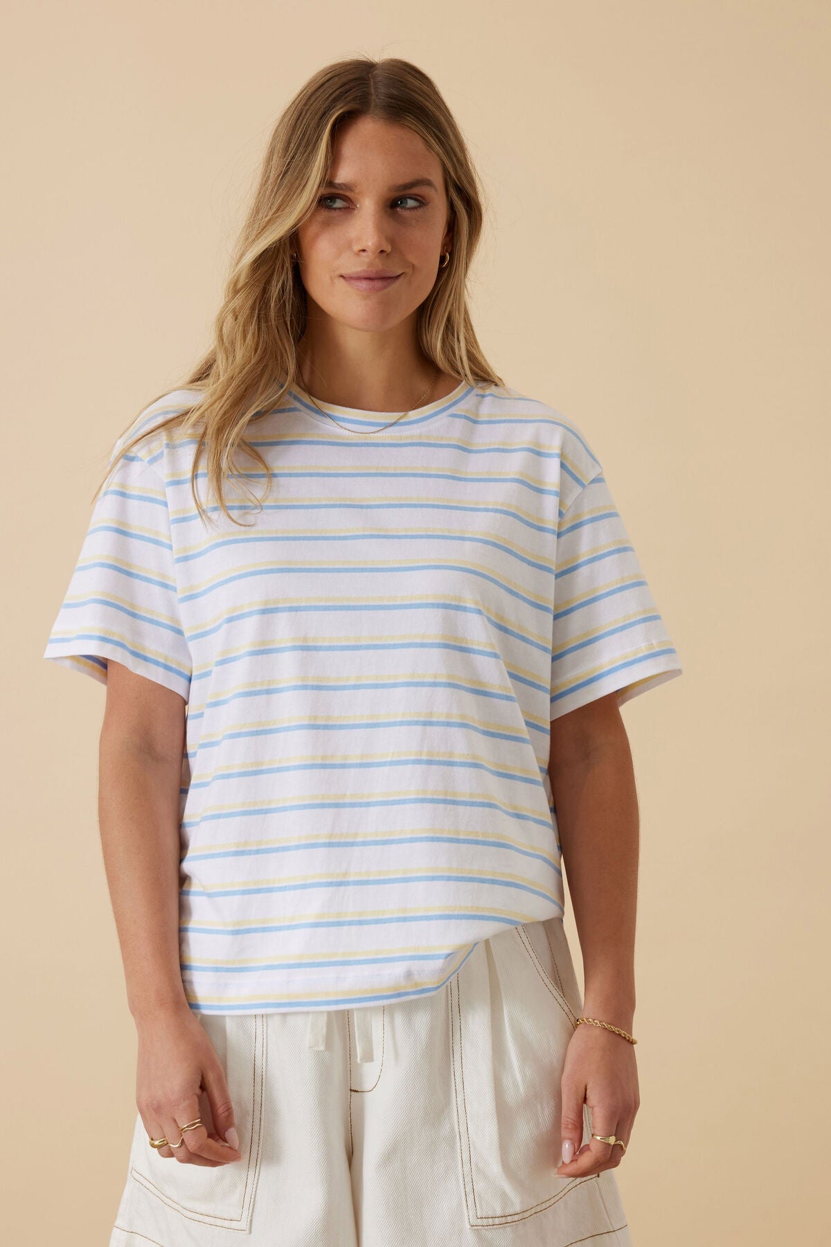 Stevie Slouchy Tee - Powder Blue/Sunny Yellow