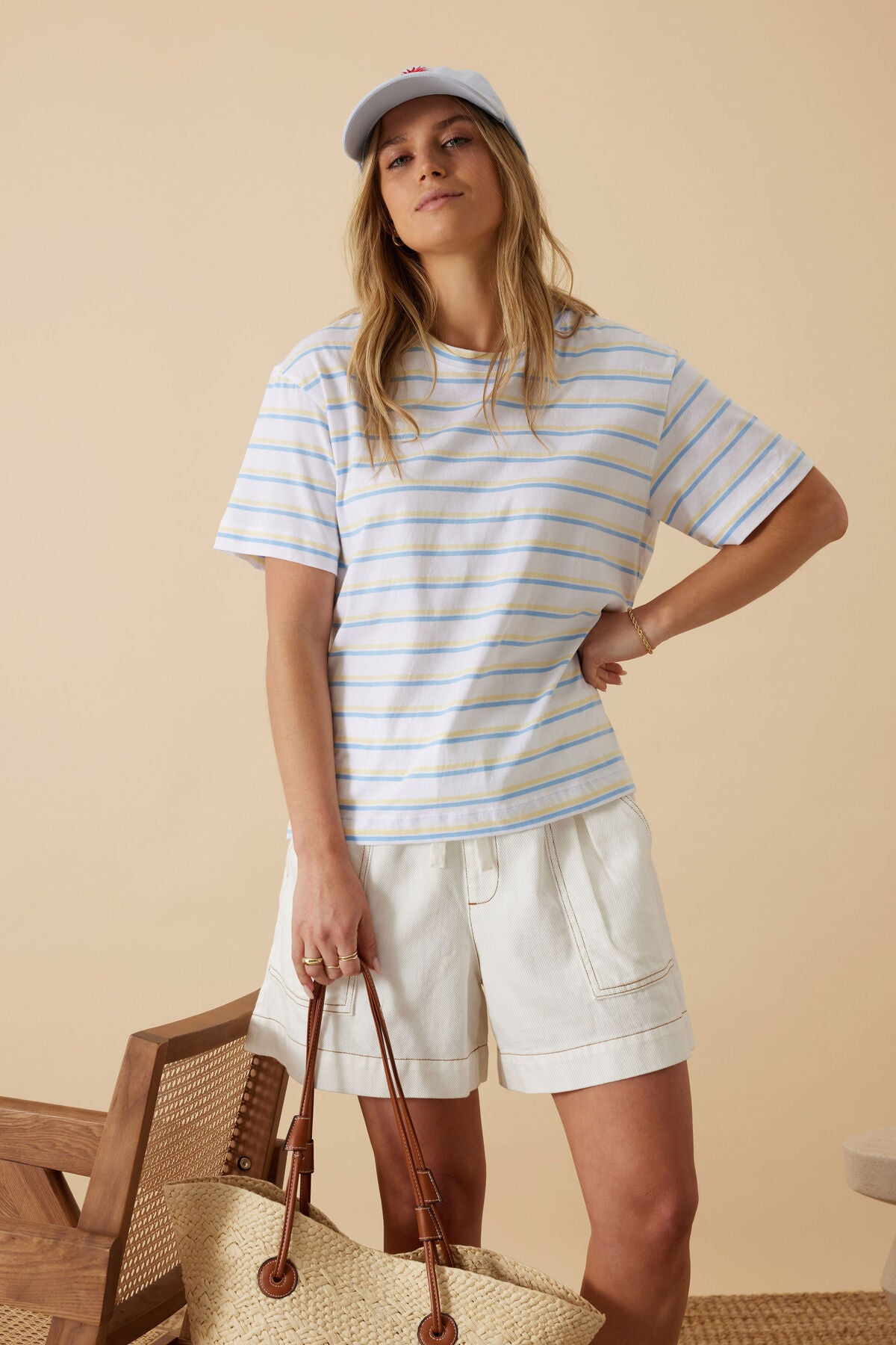 Stevie Slouchy Tee - Powder Blue/Sunny Yellow